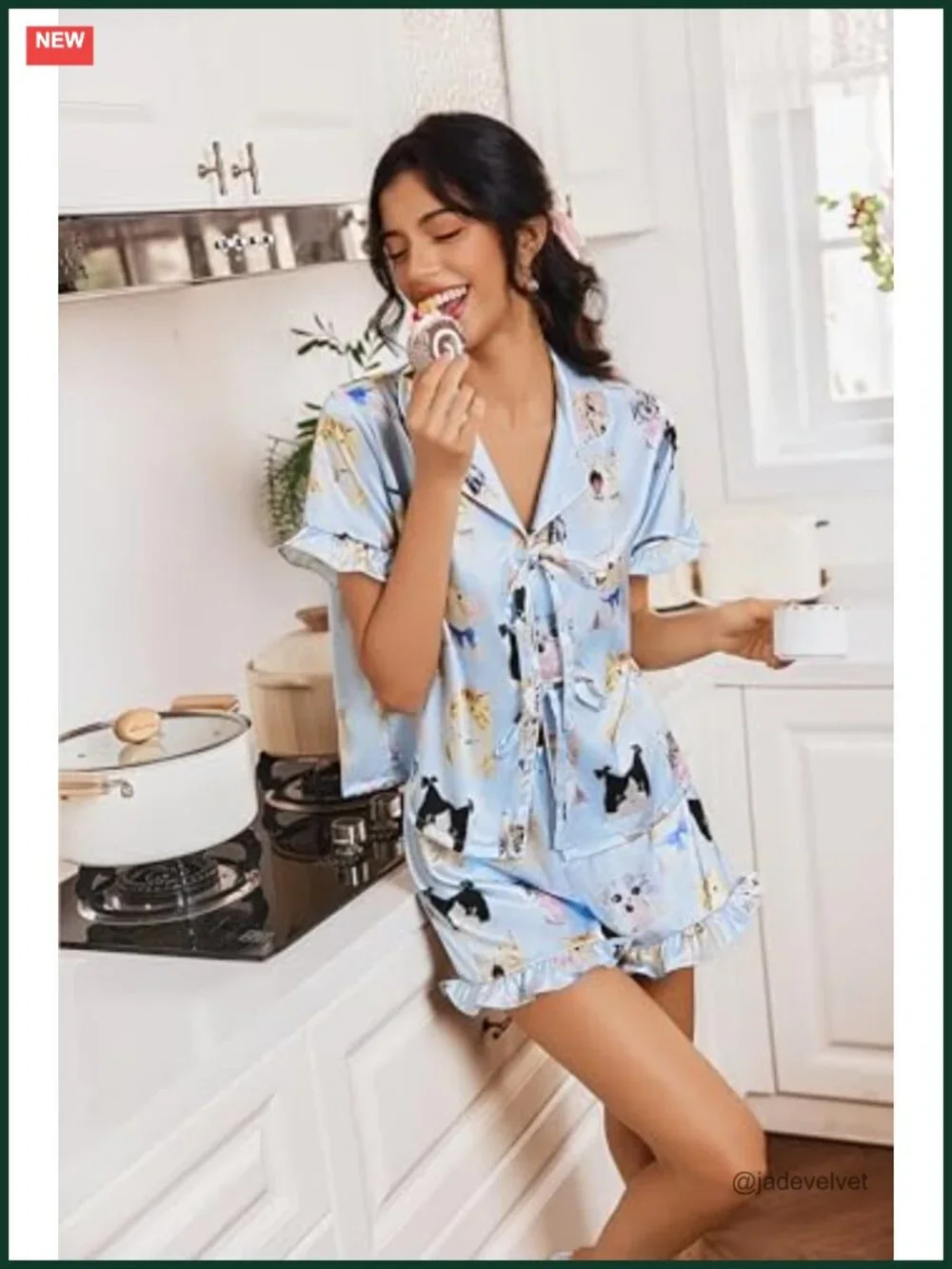 Satin Pajama Set for Women Short Sleeve Silky Pj Shorts